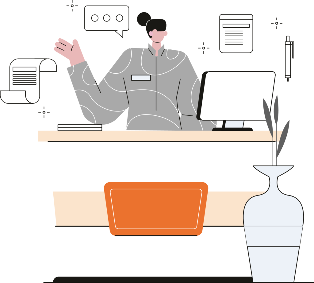Illustration of someone at the front desk answering messages